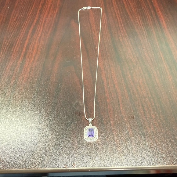 Avon Sterling Silver amethyst colored Pendant Necklace with baguette accents - Picture 2 of 7